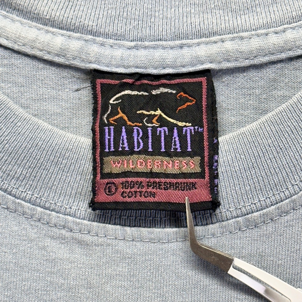 Vintage Habitat Wilderness T-Shirt Mens Large Blue Howling Wolf Oregon AOP - Picture 4 of 8